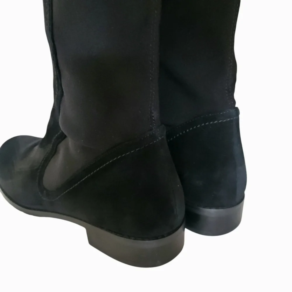 STUART WEITZMAN Langdon Black Suede Skin-Tight Over The‎ Knee Pull-On Boots SZ 8